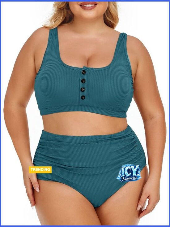 Other - Plus Size Ribbed Bikini Set High Waist Tummy Control Swimwear